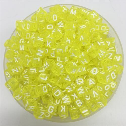 100pcs 6mm Letter Beads Yellow Mix Square Shape 26 Alphabet Charms DIY Beads For Bracelet Necklace Jewelry Making