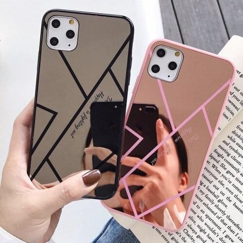 Korea Geometric Makeup Mirror Phone Case for Iphone 11 Pro Max 7 8 6sPlus Xr Xs Max Glitter Soft Silicon Back Cover Case