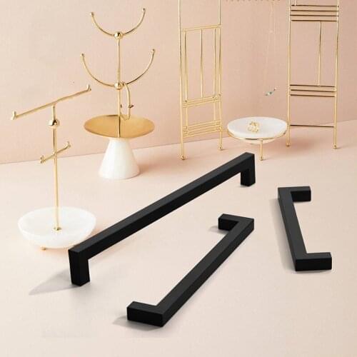 Black Aluminum Alloy Furniture Handle Brushed Silver Kitchen Door Handles Cabinet Handles Drawer Knobs Wardrobe Drawer Pulls