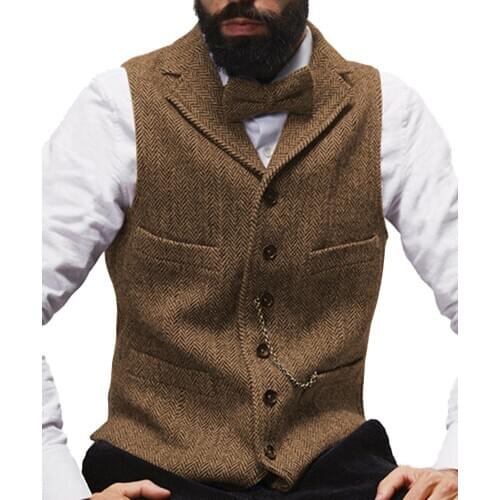 Blue/Green/Black Formal Tweed Waistcoat/Vest Wool Herringbone Collar Slim Fit Weste Gilet Chaleco Office Party Outdoor
