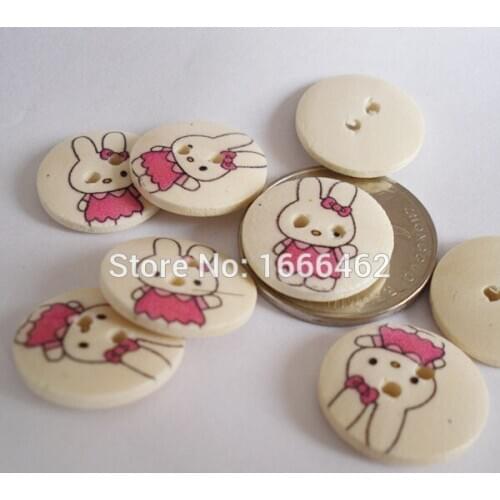 Wood Sewing Button Scrapbooking Round At Random Two Holes Rabbit 1.8cm Dia, 50PCs 2015 new