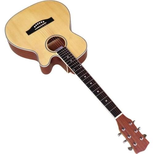 36 inch natural color electric acoustic guitar matte finish spruce wood top 6 string folk guitar with tuner function