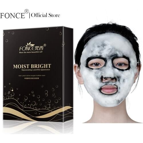 Fonce Beer Yeast Oxygen Bubble Mask 10 Piece Sticking Moisturizing Deep Cleansing Brightening Shrinking Pore Black Mask