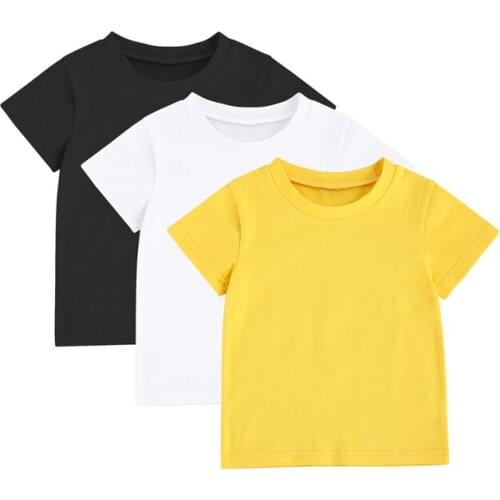 Lioraitiin 1-5Years Children Baby Girls T Shirts Tops Solid Short Sleeve Pullover Solid Causal Tops