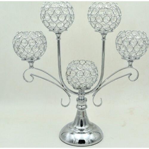 Crystal wedding candelabra Silver 5 heads candle holder 61.5cm Tall wedding centerpiece 10pcs/lot