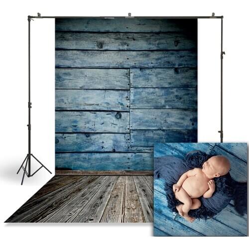 HUAYI Newborns Child Baby Photography Backdrop Vintage blue Wooden Planks Floordrop Customize Studio Photo Booth BackgroundD-985