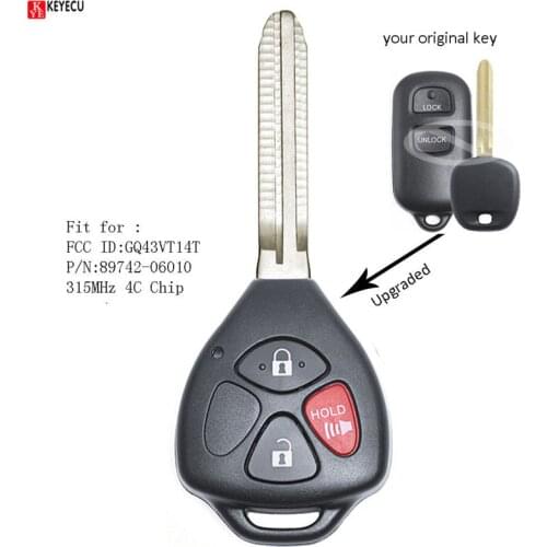 Keyecu Upgraded Remote Key Fob 315MHz 4C Chip for Toyota Camry Corolla Sienna Echo Matrix Celica 1999 2000 2001 FCC:GQ43VT14T