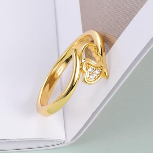 Rings 2021 Trend Womens Couple Double Love Heart Zircon Simple Creative Wedding Jewelry Gift Aesthetic Female Finger-Ring Gift