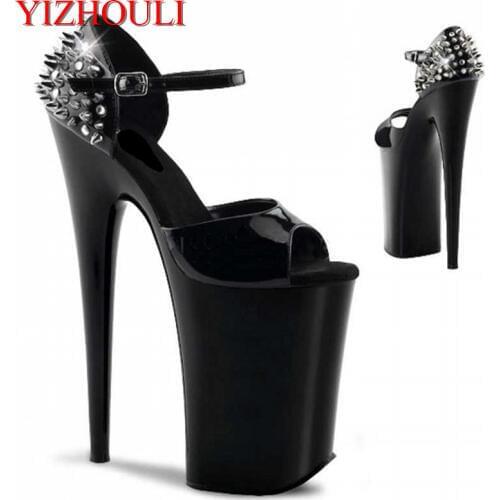 Summer sexy womens shoes, 20 cm Roman fish mouth womens shoes with high heels, rivet decorative sandals