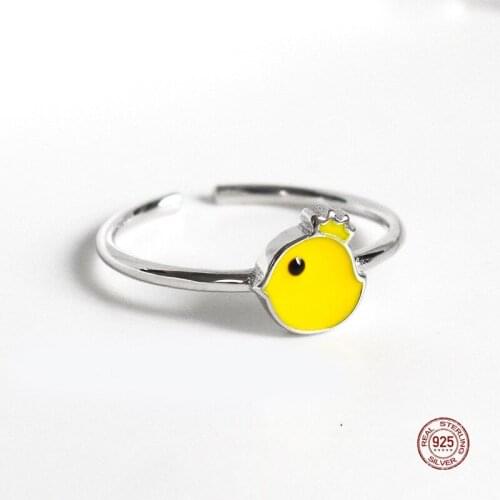 LKO 2021 New 925 Sterling Silver Jewelry Opening Rings Size Cute Chick Ring Gift For Women Cocktail Party Jewelry Accessories