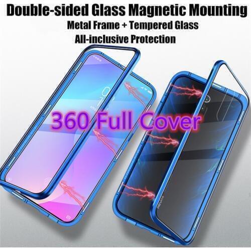 360 Full Cover Magnetic Adsorption Metal Phone Case For Samsung Galaxy A40 Double Tempered Glass SamsungA40 GalaxyA40 Coque Capa