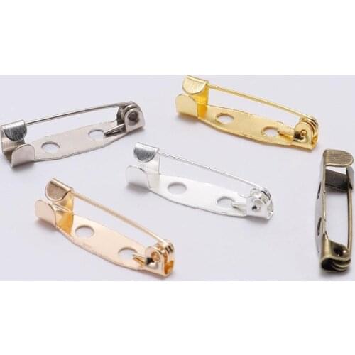 50Pcs/lot 15-40mm Metal Plated Brooch Clip Base Safety Pins Brooch Settings Blank Bases Pins For DIY Jewelry Making Accessories