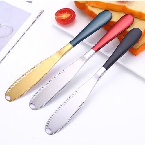 430 Stainless Cheese Knife Multifunction Butter Knife with Hole Serrated Baking Varnish Bread Cheese Jam Knife Breakfast Tool