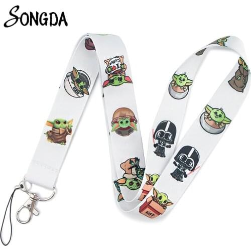 Cartoon Alien Lanyards Key Chain Personalized Neck Strap Mobile Phone Keychains ID Badge Holder Black White Rope Lanyard Keyring