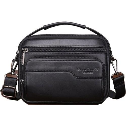 Genuine leather mens messenger bag 7 inch mini shoulder bag cowhide portable Handbag multi-function mobile phone bag waist bag