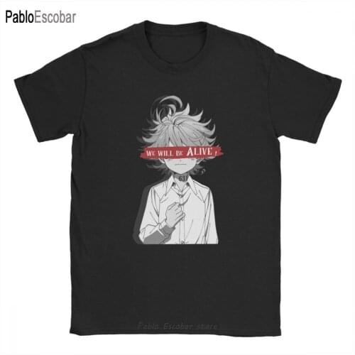 We Will Be Alive The Promised Neverland Mens T Shirts Emma Manga Norman Ray Vaporwave Anime Tee Short Sleeve T-Shirts Cotton