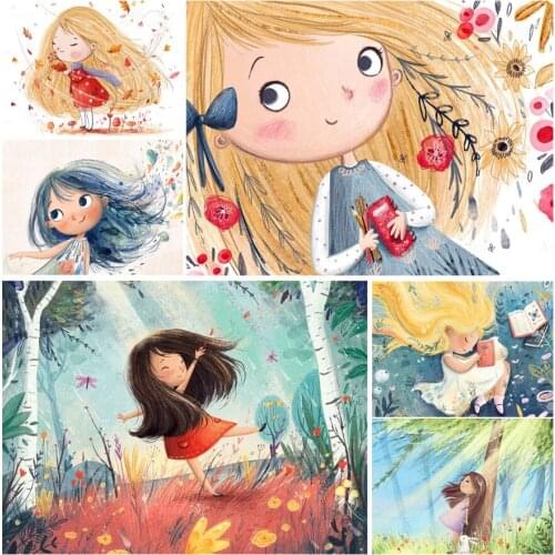 Colored Drawing Little Girls 5D Diy Full Square and Round Diamond Painting Embroidery Cross Stitch Kit Wall Art Club Home Decor