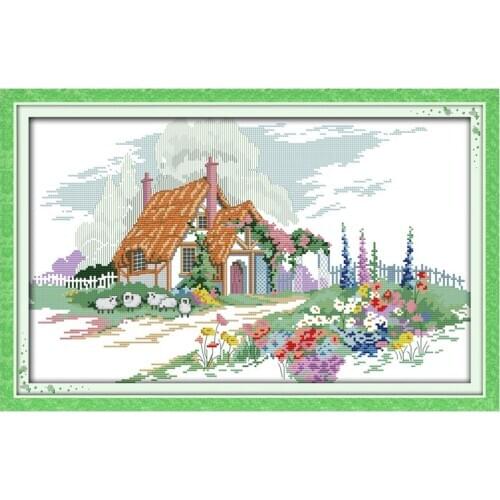 Beautiful home scenery counted printed on the canvas 11CT 14CT DIY kit wholesale Cross Stitch embroidery needlework Sets