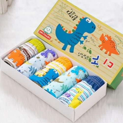 5PCS Pure Cotton Boy Dinosaur Underwear Car Cartoon Triangle Cotton Underwear 1-5 Year Old Baby Boy Animal Cotton Underwear
