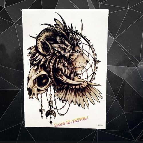 New Hot Waterproof Arm Chest Fake Tattoo Sleeve For Men Women Indian Lion King Skull Wing Design Temporary Tattoo Sticker AHB385