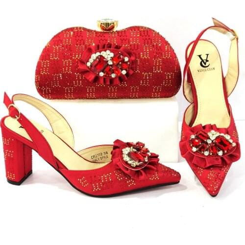 Newest Hot Selling Italian design Ladies Shoe with Match Bag High Quality African Women Shoe and Bag Set in Red Color for Party