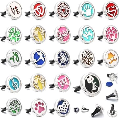 New Aromatherapy Car Perfume Diffuser 316L Stainless Steel 30mm Magnetic Aroma Diffuser Locket Car Air Freshener Vent Clip