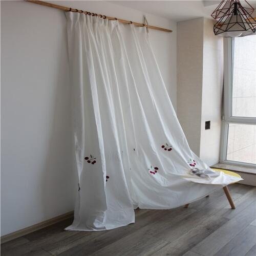 New White Curtain for Living Room Little Cherry Embroidery Curtains for Girls Bedroom шторы для спальни Pastoral White Cortinas