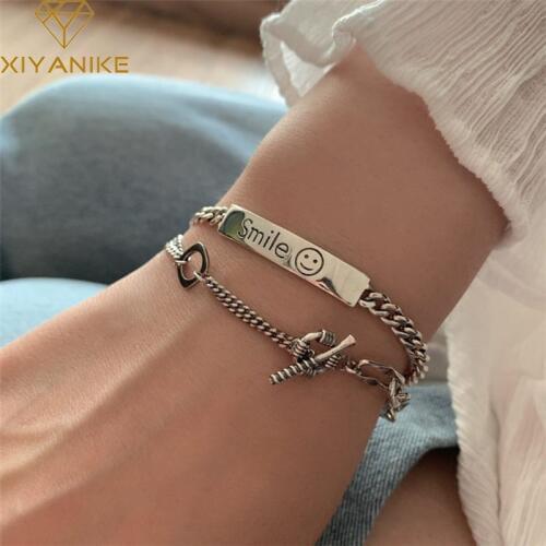 XIYANIKE New Fashion 925 Sterling Silver Bangles & Bracelet Vintage Handmade Smiling Face Party Accessories Thai Silver Jewelry