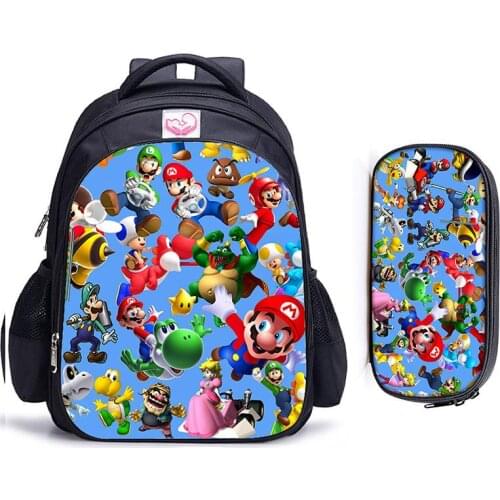 16 Inch Mario Bros Children School Bags Orthopedic Backpack Kids School Boys Girls Catoon Bags Daily Mochila Infantil