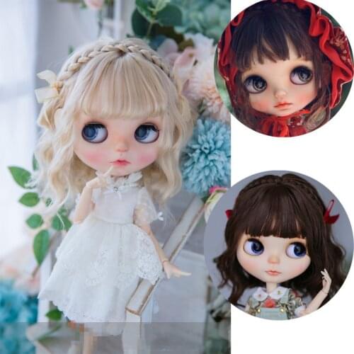 Blythes doll wig fits the 1/3 size fashion new style air fringe small roll fairy wig milk silk wig linen gold chocolate color