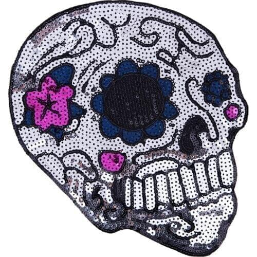 PGY Sequins Patch Skull DIY Clothes Patches for Clothing Sew-on Embroidered Patch Motif Beaded Applique Diy Iron On Stickers