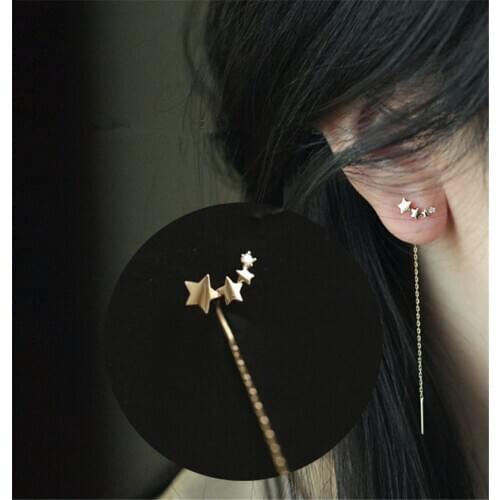 925 Sterling Silver Plated 14k Gold Gradient Five-pointed Star Tassel Earrings Women Light Luxury Wedding Jewelry Accessories