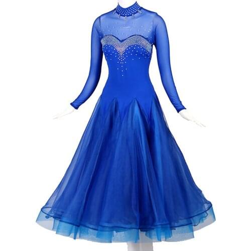 Mesh Ballroom Dance Competition Dress Women Stage Costume Long Sleeve Evening Dress Waltz Dance Outfits Tango Dancewear JL2649
