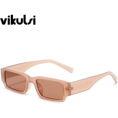 Retro Trendy Sunglasses Small Vintage Women Men Narrow frame Rectangle Eyewear UV400 Popular ins Shades Brown Sun Glasses V400