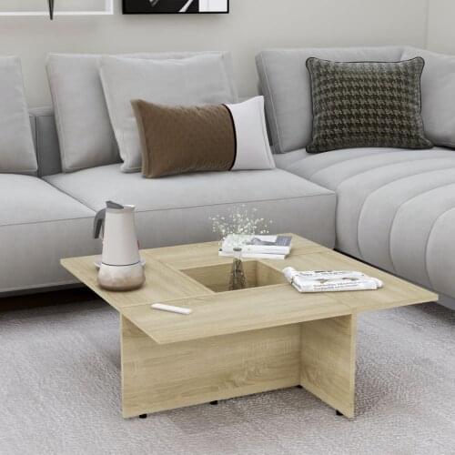 Modern Coffee Table Square Sturdiness Table with Geometrical Shapes Side Table for Living Room Simple Tabletop Chipboard