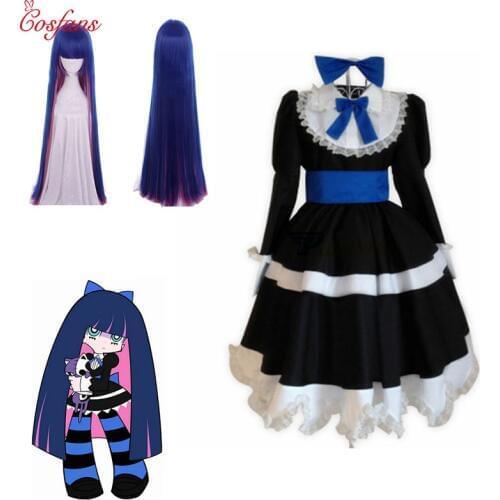 Panty & Stocking with Garterbelt Heroine Anarchy Stocking Black Dress Cosplay Costume Lolita Dress Halloween cosplay costume wig