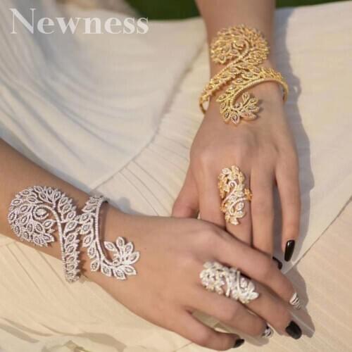 Newness Luxury Peacock Tail Super AAA Cubic Zirconia Bangle and Ring Jewelry Set For Women Wedding Engagement Gif