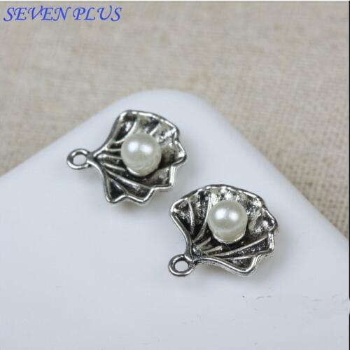 High quality 20 PCS/Lot 15mm*15mm antique silver Plated simulated pearl shell charms for jewelry making