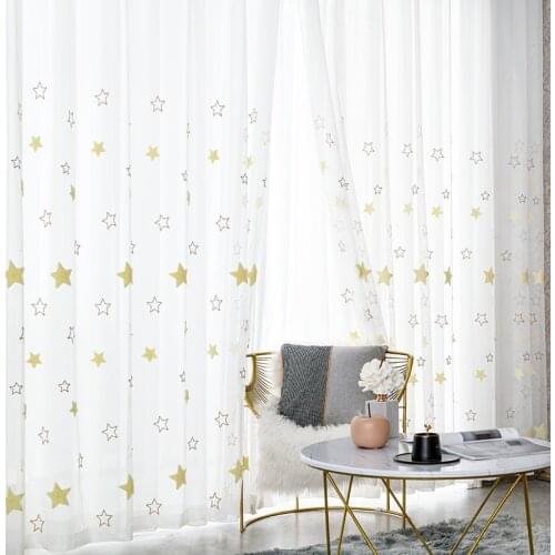 Cartoon Yellow Star Net Tulle Curtains for Bedroom Living Room embroidered Sheer for Girl Kids room Window Drapes Customs