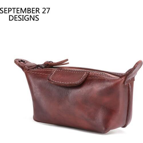 Coin Pouch Women Genuine Leather Female Retro Mini Coin Purses First Layer Cowhide Leather Vintage Small Card Wallets Money Bag