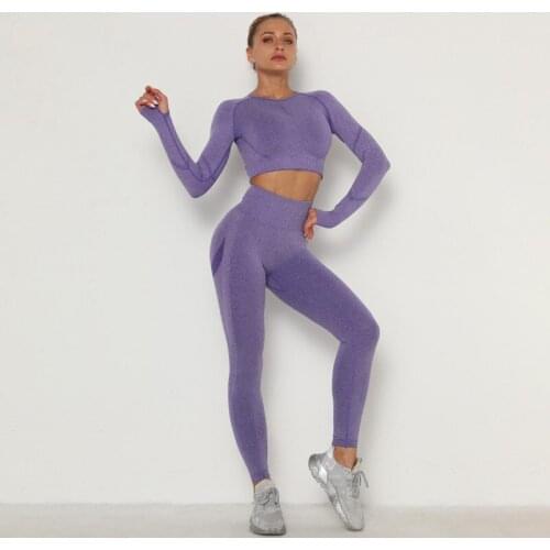 Women Yoga Set Autumn Gym Long Sleeve Upper High Waist Belly Control Top +Elastic Sport Leggings Gym Clothes Seamless Sport Suit