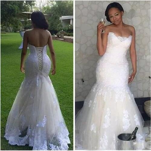Elegant Africa Lace Mermaid Wedding Dresses 2021 Plus Size Corset Back Sweetheart Bridal Gowns Vestidos De Novia