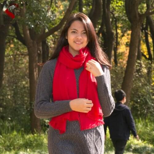 100% cashmere Charcoal scarf Four Side Fringe Fashinable and Warm soft Made in Nepal Export to Japan SGS test Passed red