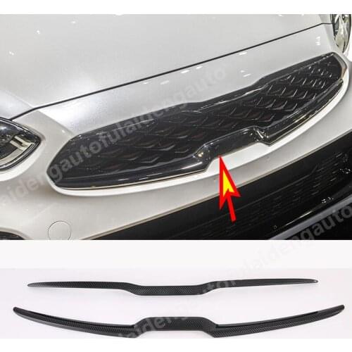 2pcs For Kia Forte K3 2019-2020 ABS Carbon fiber Front upper Center Grille Strips Cover Trim Car styling
