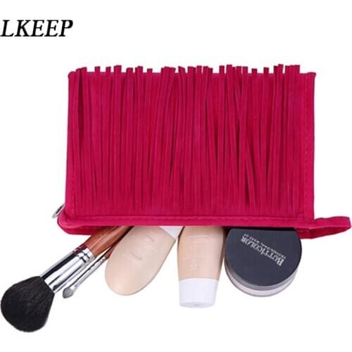 2021 Fashion Women Make Up Bag Cosmetic Bag Fleece Fabric Organizer Toiletry Bag Beauty Case Kits Storage Tassel Handbag Lady