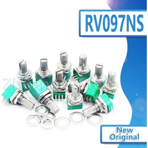 5pcs RV097NS 5K 10K 20K 50K 100K 500K with a switch audio 5pin shaft 15mm amplifier sealing potentiometer