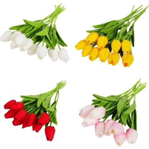 10 20 30 40 Heads Artificial Flowers Real Touch Tulips Bouquets Fake PU Tulip for Christmas Wedding Decoration Baby Shower Decor