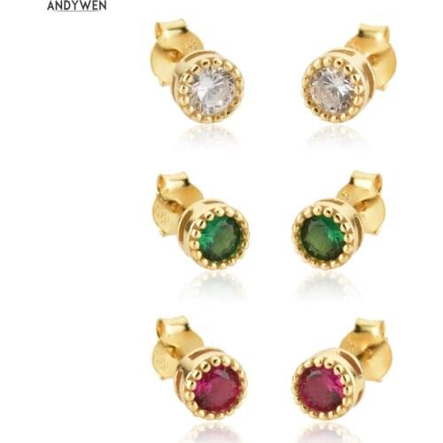 ANDYWEN 925 Sterling Silver Clear Zircon Charm Stud Earring Clips Pendientes Luxury Piercing Pendiente Clips Jewelry Clips