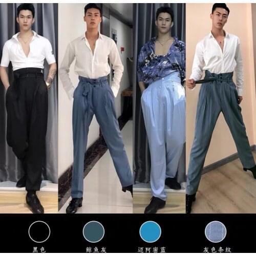 National Standard Dance Pants Adult MenS Latin Dance Pants Modern High Waist Loose Ruffled Trousers Performance Pants DQS6553
