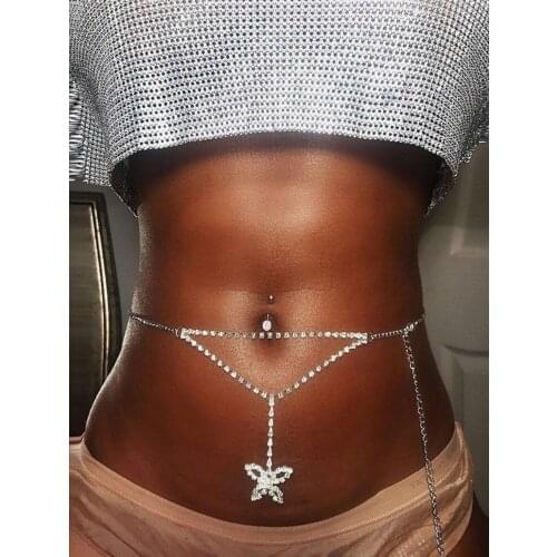 Sexy Glittery Rhinestone Body Jewelry Belly Crystal Waist Chain Back Chain Belly Chain For Belly Dance Summer Body Jewelry